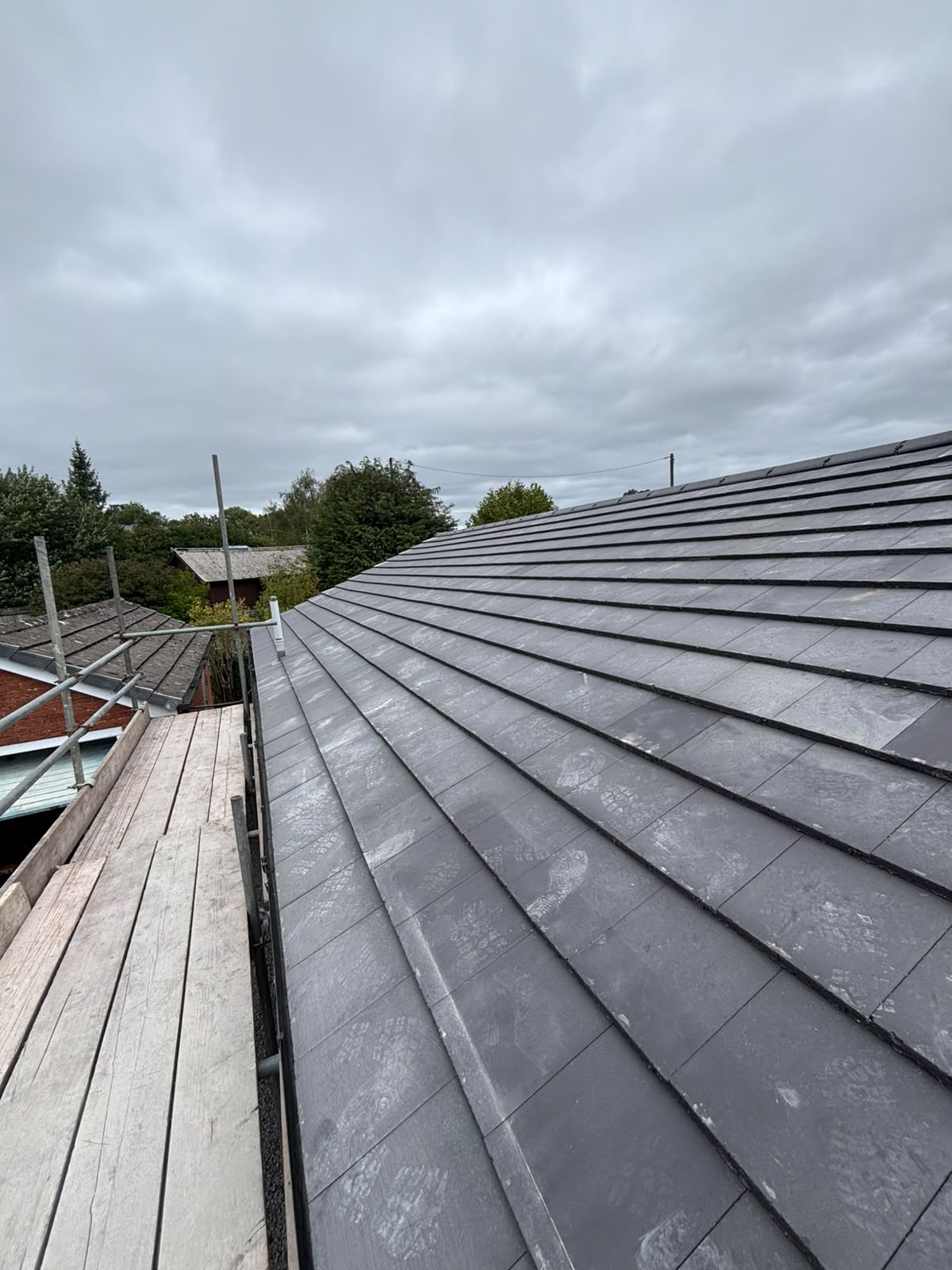 Close view across the newly tiled roof slope in Tregynon