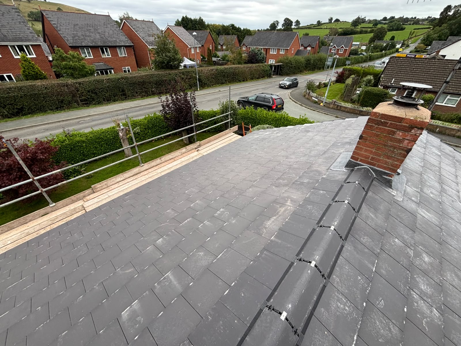 Completed new grey slate roof in Tregynon near Newtown